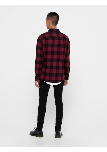 Only & Sons Erkek Kareli Uzun Kollu Gömlek 22007112 Bordo