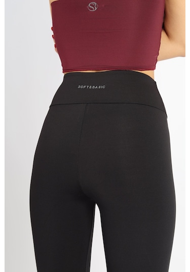 Soft&Basic Kadın Siyah Esnek Uzun Spor Ve Günlük Tayt Siyah