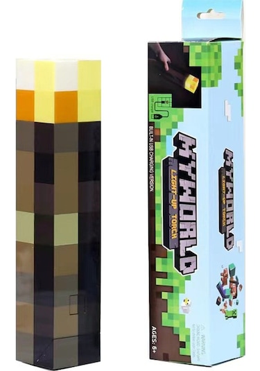 Springsun Minecraft Piksel Stili Şarjlı Fener, Kumandalı Torç, 3w Beyaz Işık, Çocuklar İçin Led Gece Lambası Sarı