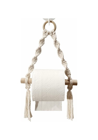 Xiyyadms El Dokuma Halatlı Ahşap Torba: Tuvalet Kağıdı, Havlu, Mutfak Rulosu Ve Dekoratif Eşyalar İçin Duvar Takımı - Delme Yok, Dayanıklı Ve Çok Amaçlı Diğer