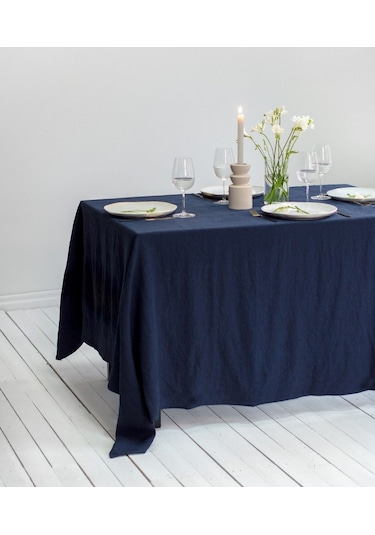 Wellstil Premium Keten Masa Örtüsü Lacivert