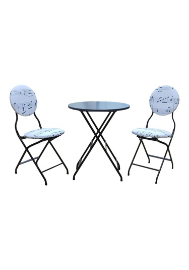 Katlanabilir Nota Desenli Metal Masa Ve Sandalye Takımı - 2 S