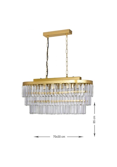 Linsa 70x30 Cm'lik Kristal Cam Taşlı Yemek Masası Üstü Lüks Avize - Sarı Yaldız Sarı Yaldız