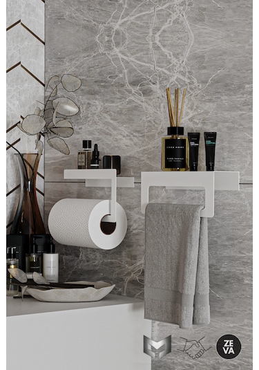 Beyaz Duvara Monte Havluluk & Peçetelik Modern&dayanıklı 2'li Set Beyaz