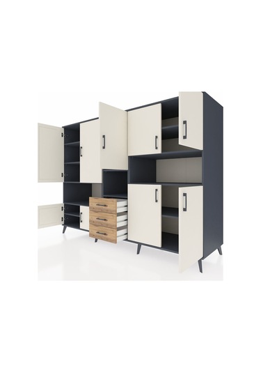 Kronos Dolap 13 Raflı 3 Çekmeceli 9 Kapaklı 220x59x163 Antrasit-a Antrasit-aytaşı/çam