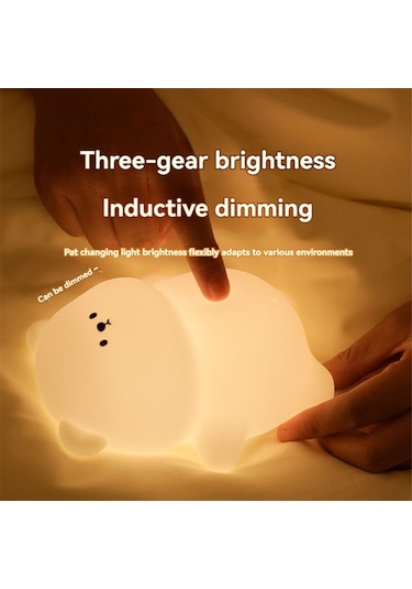 Xurunkeji Silikon Yatan Düz Ayı Led Gece Lambası Sevimli Hayvan Çocuk Gece Lambası Dokunmatik Kontrol Usb Şarj Edilebilir Lambalar Çocuklar İçin Beyaz