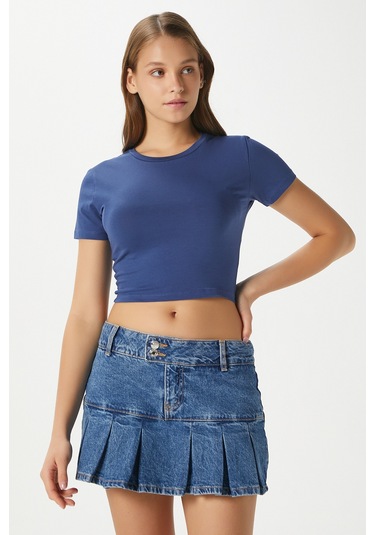Ritnice Kadın Serra %100 Pamuk Lacivert Crop Top Lacivert