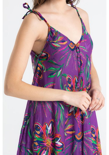 Askılı Vual Afrodit Midi Boy Elbise Mor 6194 - Kadın