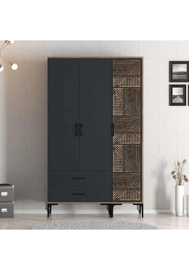 Variant Kumsal 3 Kapılı Pt Gardrop - Ceviz / Antrasit