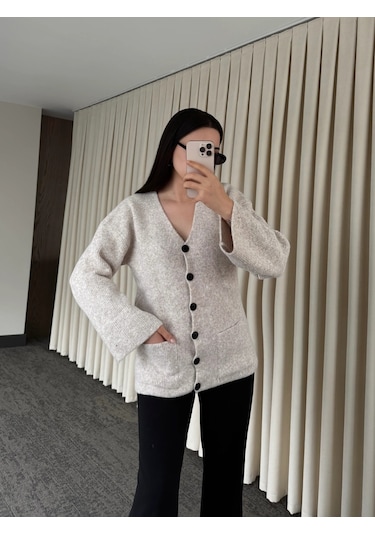 Laluvia Düğmeli Basic Hırka - 4622 Taş