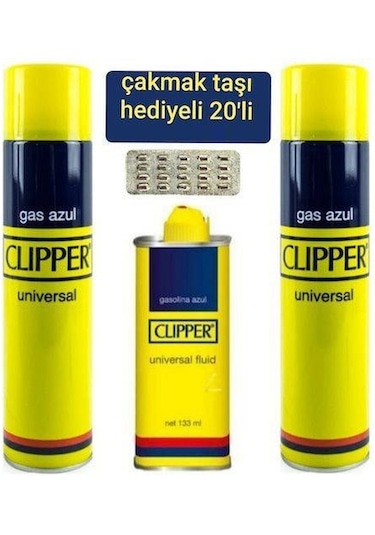 Clipper Çakmak Benzini 133Ml + 2 x 250 Ml Çakmak Gazı +20 Taş