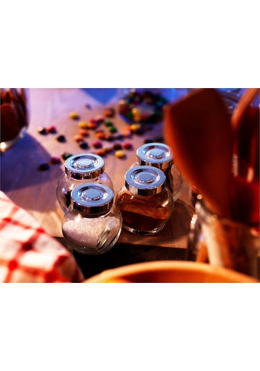 4 Adet Baharat Kavanozu Meridyendukkan Cam-gümüş Kapak 15 Cl Cam Kavanoz