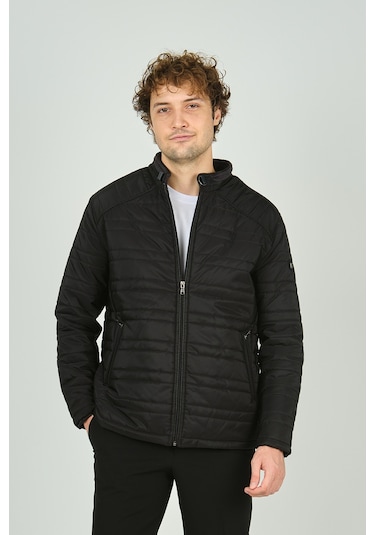 Lucas Erkek Dik Yaka Deri Biyeli Kapitone Mont 4706 Siyah Siyah