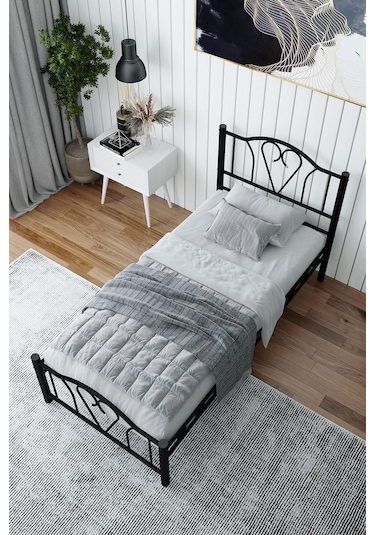 Argimo Orkide Tek Kişilik Ferforje Siyah Metal Karyola 90x190