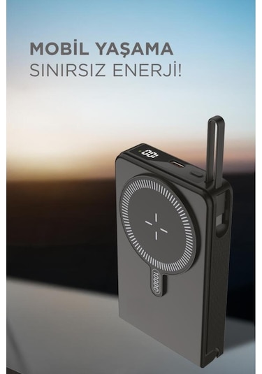 1019 10000 Mah Magsafe Kablosuz Type-c 22,5 W Hızlı Şarj Powerbank Siyah