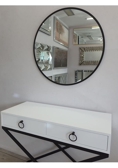 Ayna Denizi Circle Eighty Black Model Siyah Renk Metal Çerçeveli Yuvarlak Dekoratif Ayna Siyah