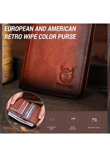 Hangfox Erkek Deri Cüzdan Rfıd Koruma Teknolojili Kahverengi Vintage Dikey Sürücü Ehliyeti Paralıksı Haki