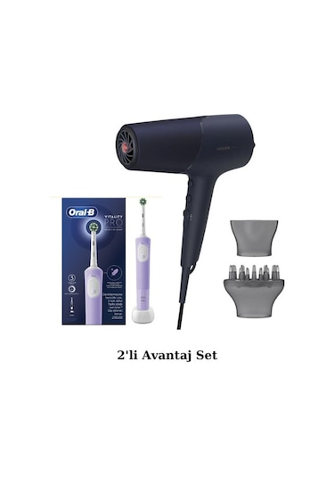 Philips BHD510/10 2300 W İyon Özellikli Saç Kurutma Makinesi + D103 Lila Şarjlı Diş Fırçası