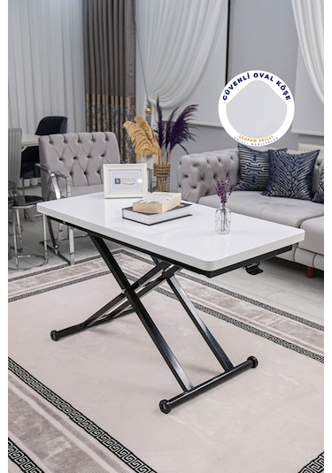 Home Üst Tabla Mdf Beyaz Oval Köşe Alt Ayak Siyah