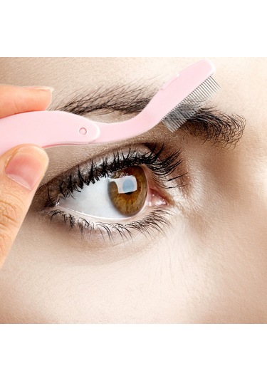 Vkemall Katlanabilir Paslanmaz Çelik Dişli Göz Kirpik Fırçası Ve Kaş Tarama Aracı - Pembe