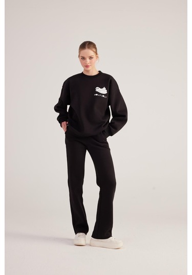 Holly Lolly Oversize Kesin Unisex Ghosting Sweatshirt Siyah