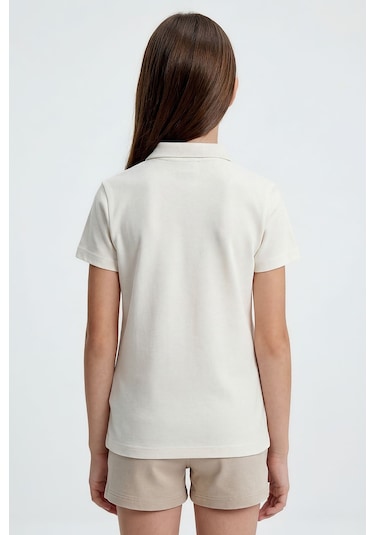 Tommy Life Ekru Polo Yaka Standart Fit Basic Unisex T-shirt - 11330