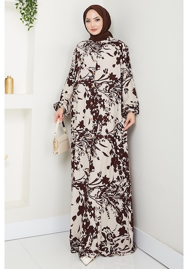 Dilşen Düğmeli Dokuma Viskon Elbise 1562 - Kahve Kahve