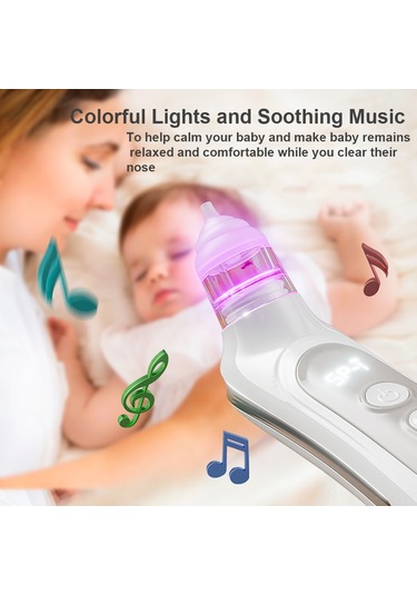 Yaozixa Bebek Elektrikli Burun Emici - 5 Seviye Emme Gücü, Düşük Ses, Renkli Işık Ve Rahatlatıcı Müzik, Pil Li, Depolama Kutusu + 3 Silikon Uç + Burun夹 + Şarj Kablosu Pembe