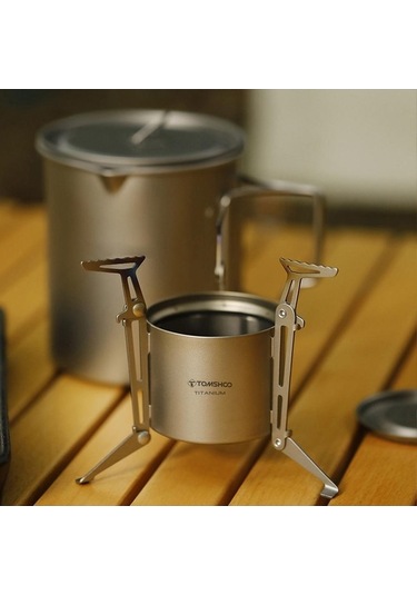 Pazly Titanyum Alkol Sobası, Kapaklı, Katlanır, Kamp & Yürüyüş İçin Tencere Destekli Gri