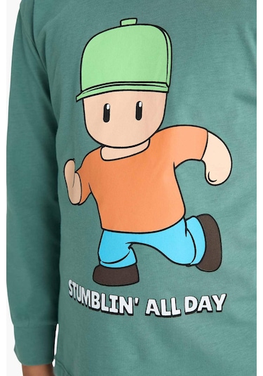 Defacto Erkek Çocuk Stumble Guys Pijama Takımı Uzun Kollu Üst Uzun Alt F5176a825augn469 Yeşil