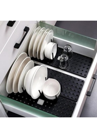 Pazly 1 Takım Kase Depolama Büyük Kapasiteli Ayarlanabilir Siyah Teleskopik Bulaşık Plaka Kurutma Rafı Siyah