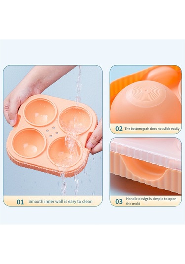 Xurunkeji Buz Topu Makinesi Büyük 6,5 Cm Büyük Yuvarlak Küre Yüksek Toplar Buz Şekli Küp Kalıp Tepsisi Viski Kokteyl Bar Aletleri İçin, Turuncu Turuncu