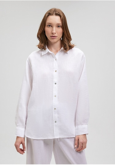Mavi - Beyaz Keten Gömlek 1210747-620 Beyaz