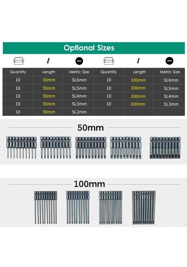 Neevoyu 10'lu Set S2 Çelik Manyetik Torna Ucu, Dayanıklı Darbeli, 10cm Uzunluk, Sl5, 1/4" Bağlantı, Yüksek Tork