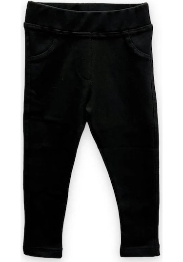 Kız Çocuk Beli Lastikli Pamuklu Tayt Pantolon-11455 SiYAH