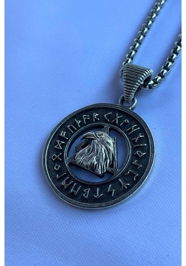 Kartal Viking Run El İşçiliği Paslanmaz Çelik Zincir Erkek Kolye Gümüş