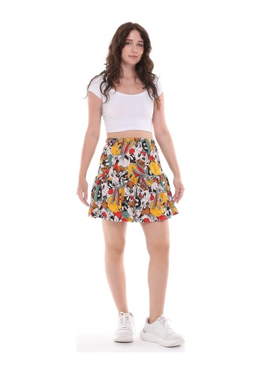 Çizgi Film Karakterli Jarse Kumaş Şort Etek-432-çok Renkli Çok Renkli