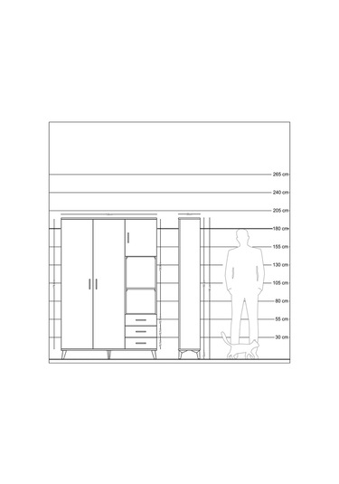 Arges Dolap 5 Raflı 3 Çekmeceli Tek Askılı 132x30x195 Antrasit-aytaşı/çam Aytası/atlas Çam
