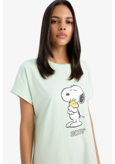 Defacto Snoopy Bisiklet Yaka Kısa Kollu Gecelik-fall İn Love F3137ax25smgn1139 Yeşil
