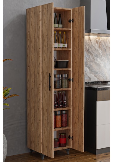 Ae-3085 Selen Çok Amaçlı Çam Dolap 7 Raflı, 2 Kapaklı Mutfak