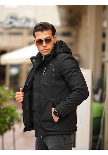 Outdoor Su Ve Rüzgar Geçirmez Kapitone Içi Kürklü Softshell Mont Siyah