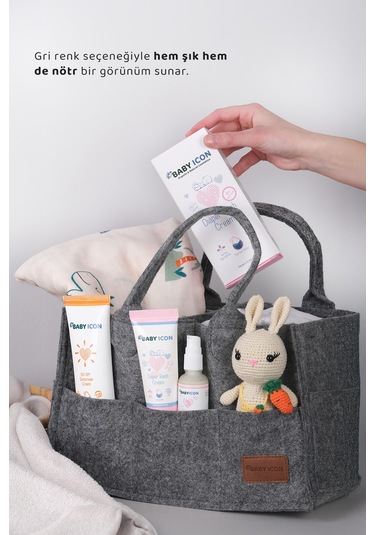 Çok Amaçlı Kalın Keçe Anne Bebek Bakım Çantası Pratik Düzenleyici Organizeri Gri