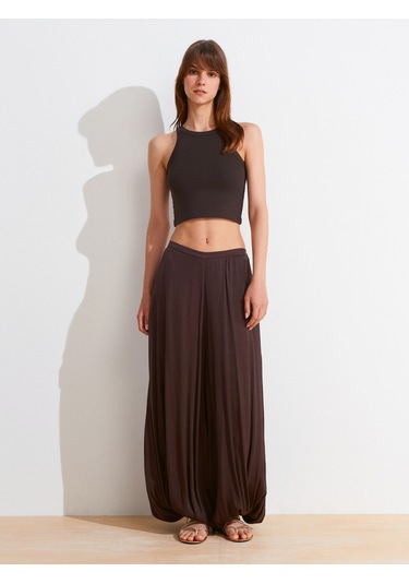 Dilvin 21104 Fitilli Crop Top-koyu Kahve Koyu Kahve