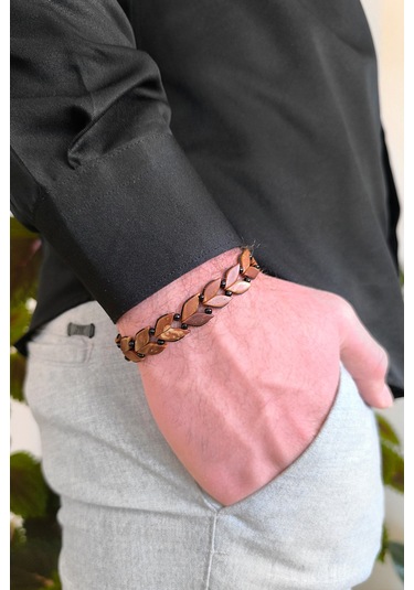 Erkek Kuka Bileklik Başak Model Bileğe Göre Ayarlanabilir Unisex Bt009 Kahverengi