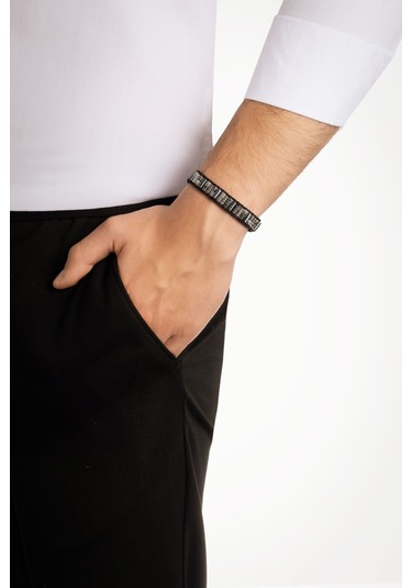 Renkli İp Detaylı Çelik Ayarlanabilir Erkek Bileklik Gri