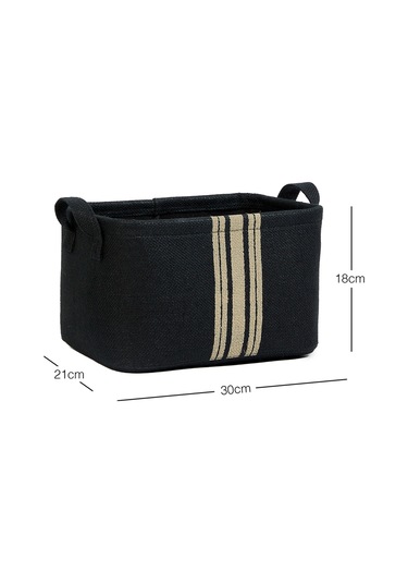 Ocean Home Textile Çizgili Siyah Renk Jüt Sepet 30 x 21 x 18 cm