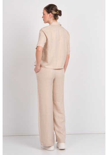 Jdy Kadın Jdypower Belden Bağlamalı Çizgili Bol Paça Pantolon 15347074 Bej Bej