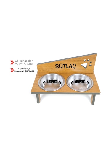 Realwood Suya Dayanıklı İsim Baskılı Çelik Kaseli Kedi Köpek Mama Stantı