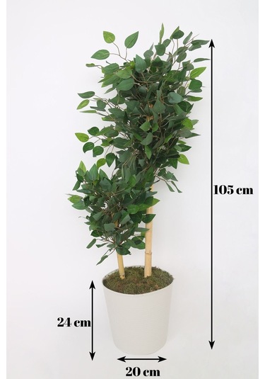 Yapay Ficus Benjamin Ağacı Dolgun Yeşil Yapraklı, Ev Ve Ofis Dekorasyonuna Uygun, Bambu Gövdeli Yeşil