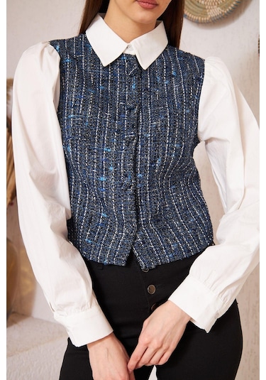 Mavi Tüvit Garnili Uzun Kollu Gömlek Dm9001 Mavi